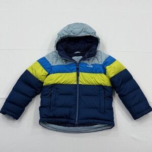LL Bean Down Puffer Jacket Downtek Boys Medium 5-6 Sherpa Lined Hooded Kids